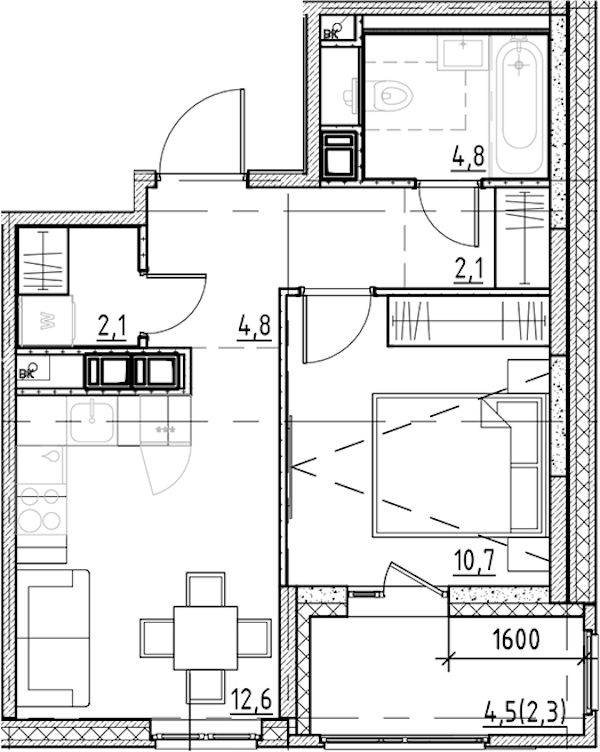 1-комнатная квартира 39.4 м², 5/9 эт., ЖК «Янила Форест»